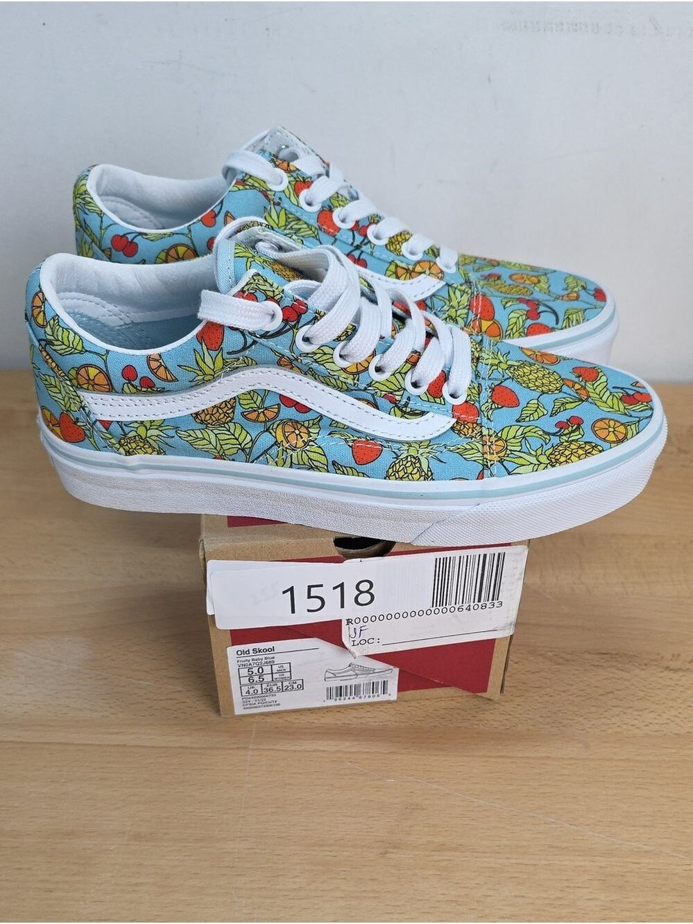 Vans Old Skool Sneakers in Light Blue with Fruit Print Women 6.5
